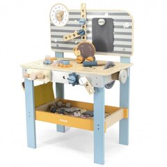 Puinen työpöytä, jossa on työkalupakki ja kello PolarB Viga hinta ja tiedot | Poikien lelut | hobbyhall.fi