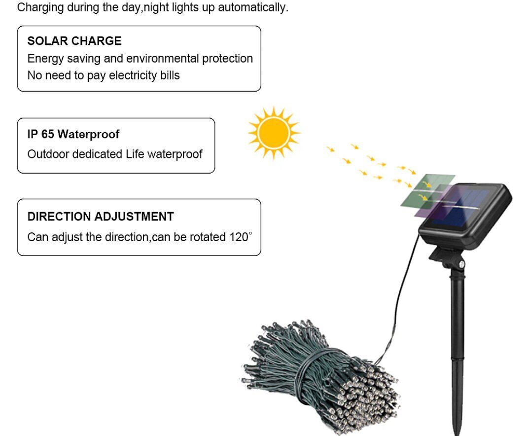 Jouluvalot aurinkopaneelilla 200 LED, 22 m, lämmin valkoinen hinta ja tiedot | Jouluvalot | hobbyhall.fi