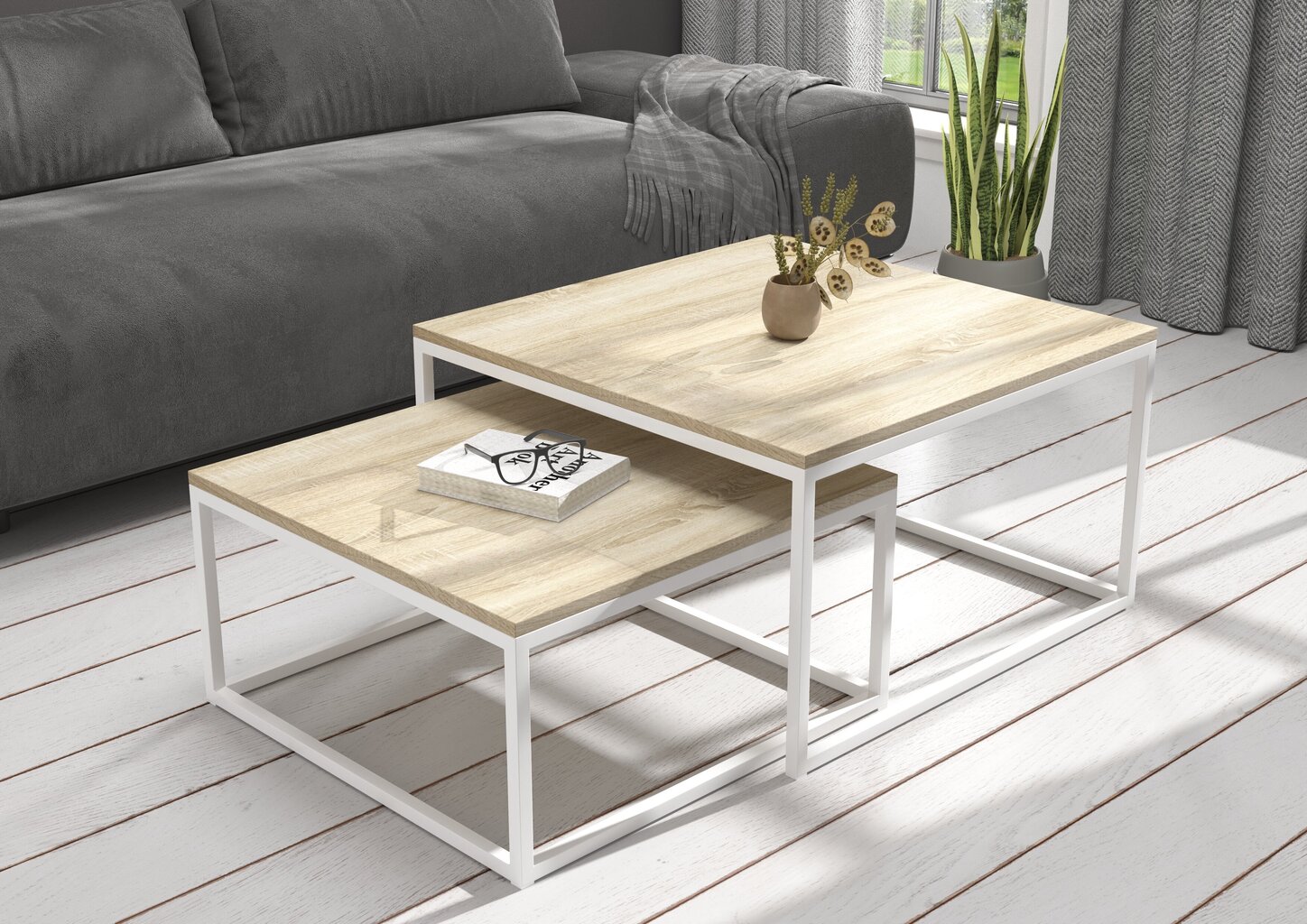 Sohvapöytäsetti ADRK Furniture Kama, vaaleanruskea/valkoinen hinta ja tiedot | Sohvapöydät | hobbyhall.fi