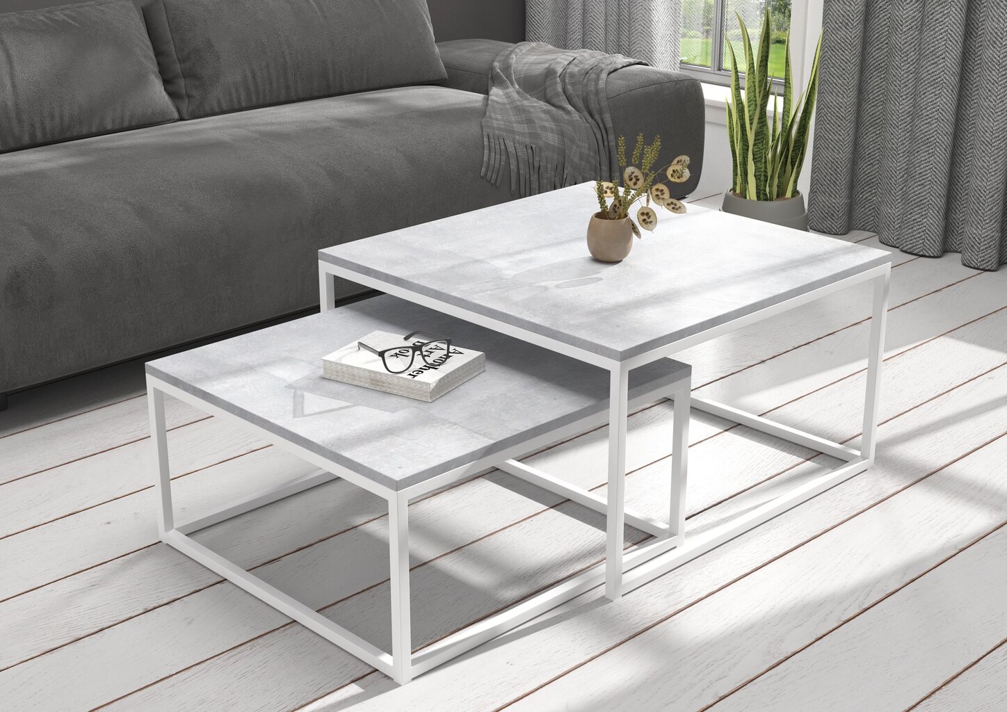 Sohvapöytäsetti ADRK Furniture Kama, harmaa/valkoinen hinta ja tiedot | Sohvapöydät | hobbyhall.fi