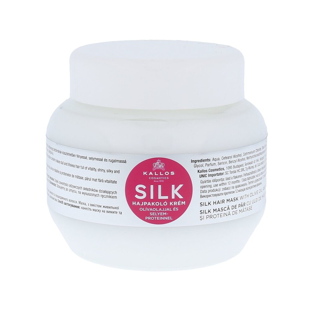 Naamio kuiville, herkille ja vaurioituneille hiuksille Kallos Silk Hair Mask 275 ml hinta ja tiedot | Naamiot, öljyt ja seerumit | hobbyhall.fi