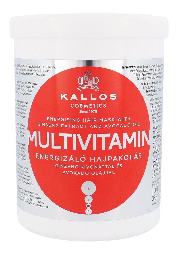 Kallos Cosmetics Multivitamin hiusnaamio 1000 ml hinta ja tiedot | Naamiot, öljyt ja seerumit | hobbyhall.fi