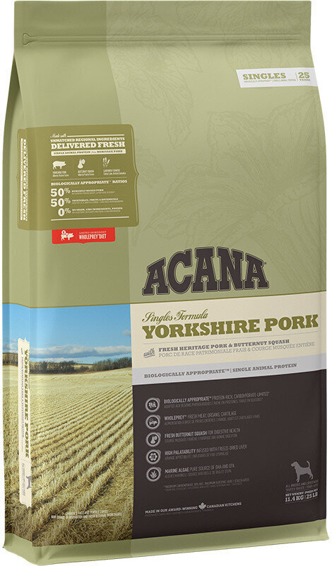 Acana Singles Yorkshire Pork porsaanlihalla, 11,4 kg hinta ja tiedot | Koiran kuivaruoka | hobbyhall.fi