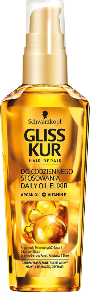Ravitseva hiusöljy Schwarzkopf Gliss Kur Ultimate Repair Elixir Oil 75ml hinta ja tiedot | Naamiot, öljyt ja seerumit | hobbyhall.fi