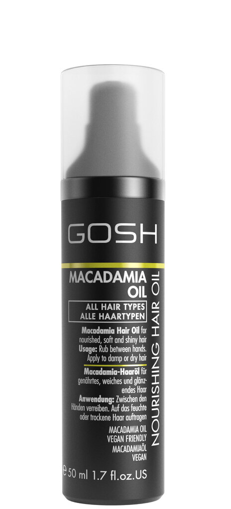 Hiusöljy GOSH Macadamia Oil 50 ml hinta ja tiedot | Hiusnaamiot, öljyt ja seerumit | hobbyhall.fi