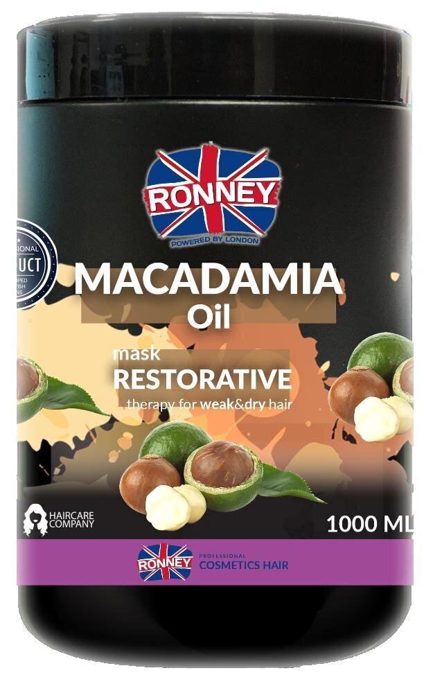 Elvyttävä hiusnaamio Ronney Macadamia Oil Complex Professional 1000 ml hinta ja tiedot | Naamiot, öljyt ja seerumit | hobbyhall.fi