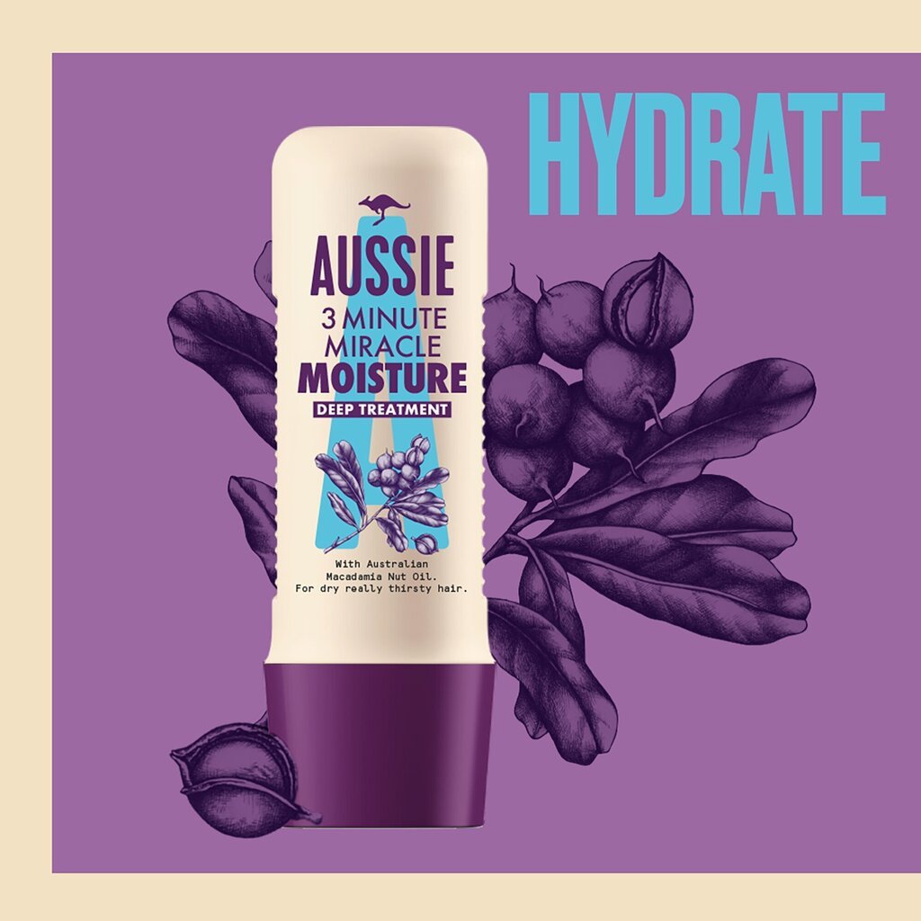 Kosteuttava hiusnaamio Aussie 3Minute Miracle Moisture 250 ml. hinta ja tiedot | Hiusnaamiot, öljyt ja seerumit | hobbyhall.fi