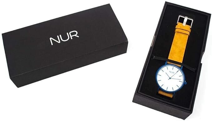 Unisex-kello Nur, Gaia, nahkaranneke, sininen/beige hinta ja tiedot | Naisten kellot | hobbyhall.fi