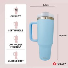 Metallinen monikäyttöinen termosmuki, jossa on kahva ja pilli, GOAPA, 1200ml hinta ja tiedot | Juomapullot | hobbyhall.fi