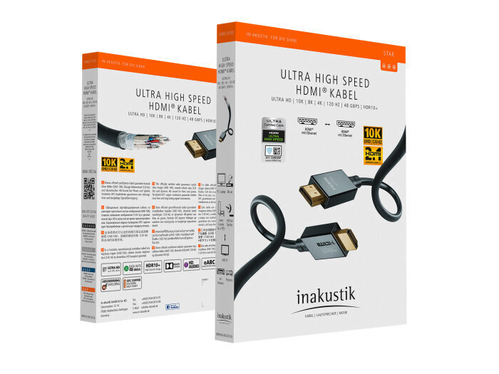 Kaapeli INAKUSTIK Ultra High Speed HDMI 2.1 with Ethernet, 2.0 m hinta ja tiedot | Kaapelit ja adapterit | hobbyhall.fi