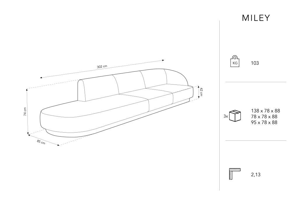 Sohva Micadoni Home Miley left, 302x85x74 cm, valkoinen hinta ja tiedot | Sohvat ja vuodesohvat | hobbyhall.fi