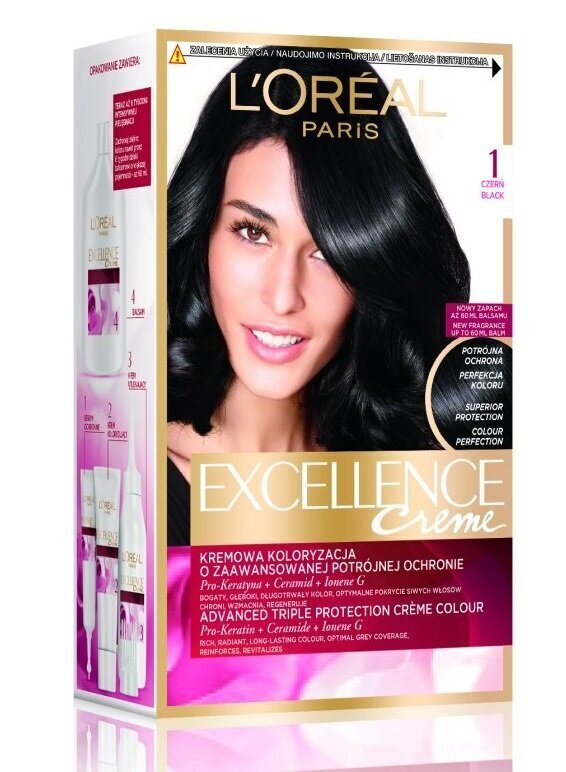 Hiusväri L'Oreal Paris Excellence Creme, 100 Black hinta ja tiedot | Hiusvärit | hobbyhall.fi