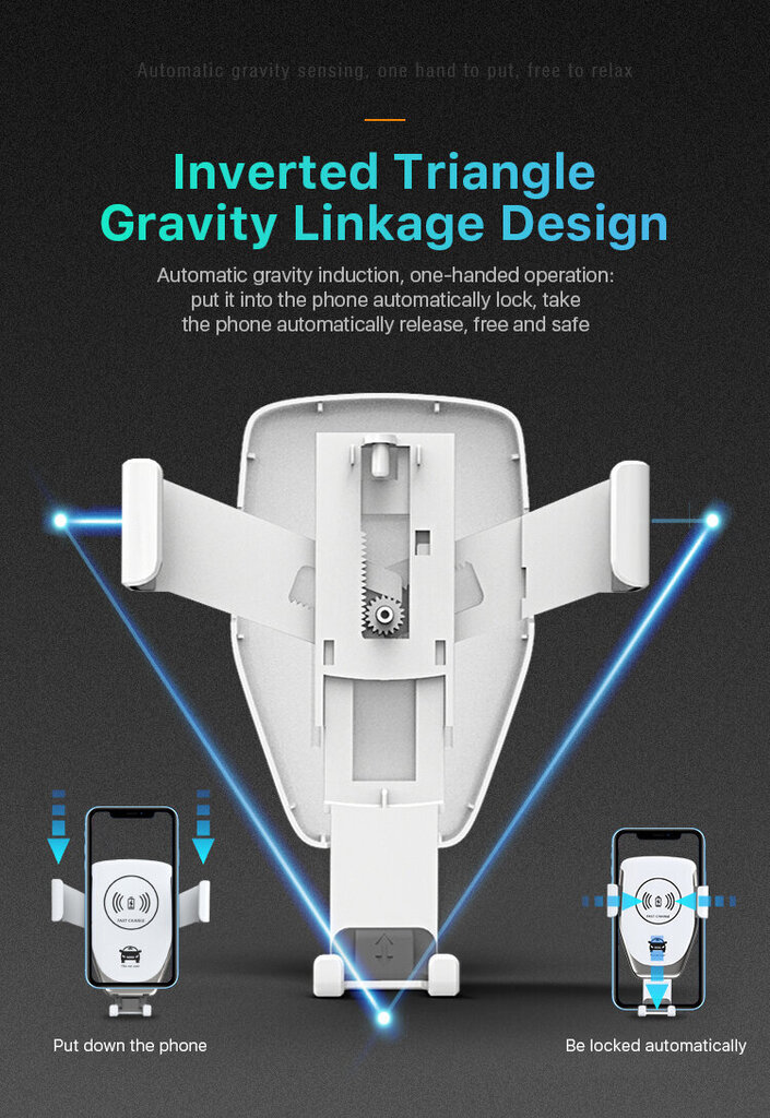 2in1-puhelinteline ja langaton laturi; Autopuhelimen pidike ja langaton laturi; Car phone holder and charger, LIVMAN D-01 hinta ja tiedot | Puhelintelineet | hobbyhall.fi