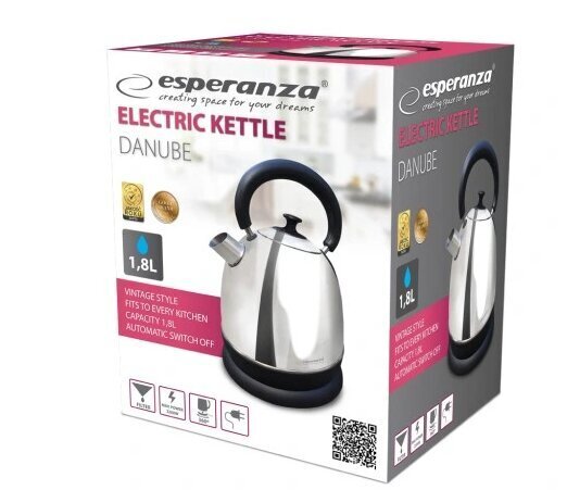 Vedenkeitin Esperanza EKK032S 2200 W, hopea/harmaa, 1,8 hinta ja tiedot | Vedenkeittimet | hobbyhall.fi