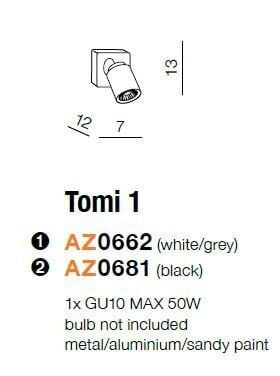 Azzardo-kattovalaisin Tomi 1 Black hinta ja tiedot | Kattovalaisimet | hobbyhall.fi