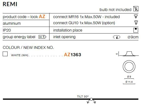 Upotettava valaisin Azzardo Remi AZ1363 hinta ja tiedot | Upotettavat valaisimet ja LED-valaisimet | hobbyhall.fi