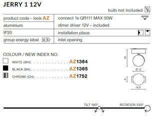 Azzardo-valaisin Jerry 1 12V AZ1365 hinta ja tiedot | Kattovalaisimet | hobbyhall.fi