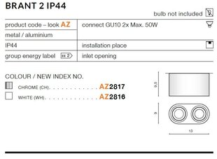 Kattovalaisin Azzardo Brant 2 White hinta ja tiedot | Kattovalaisimet | hobbyhall.fi