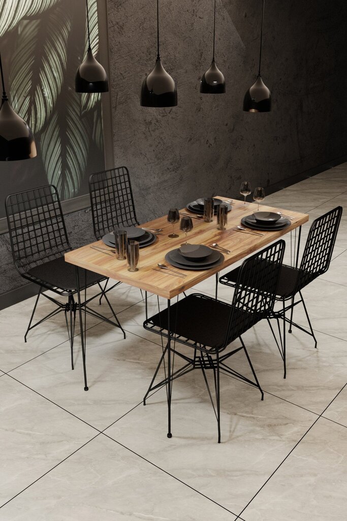 Pöytä- ja tuolisarja (5 kpl), Asir, 120x75x60cm, musta hinta ja tiedot | Ruokailuryhmät | hobbyhall.fi
