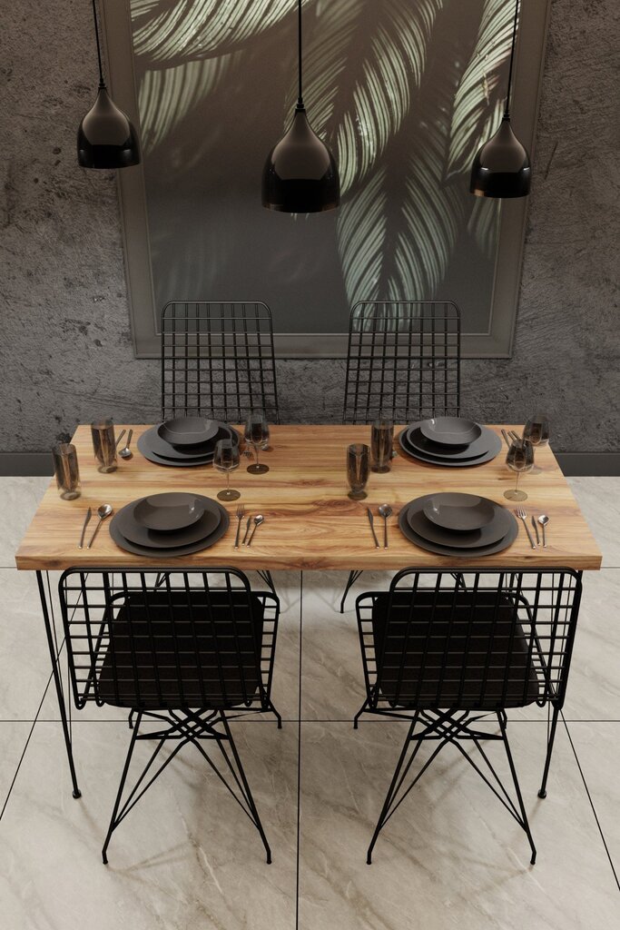 Pöytä- ja tuolisarja (5 kpl), Asir, 120x75x60cm, musta hinta ja tiedot | Ruokailuryhmät | hobbyhall.fi