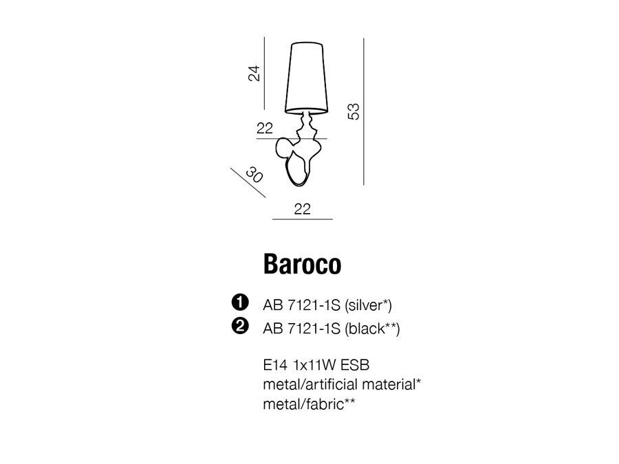 Seinävalaisin Azzardo Baroco Black hinta ja tiedot | Seinävalaisimet | hobbyhall.fi