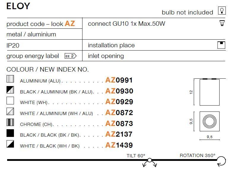 Kattovalaisin Azzardo Eloy 1 White/Black hinta ja tiedot | Kattovalaisimet | hobbyhall.fi