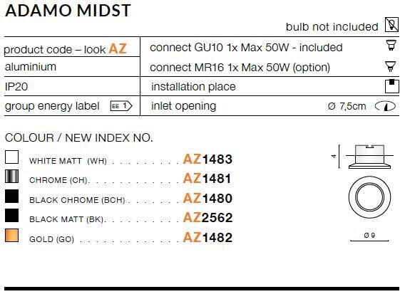 Upotettava valaisin Azzardo Midst White hinta ja tiedot | Upotettavat valaisimet ja LED-valaisimet | hobbyhall.fi