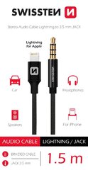 Swissten Textile Audio Adapter Lightning / 3,5 mm / 1.5m hinta ja tiedot | Kaapelit ja adapterit | hobbyhall.fi