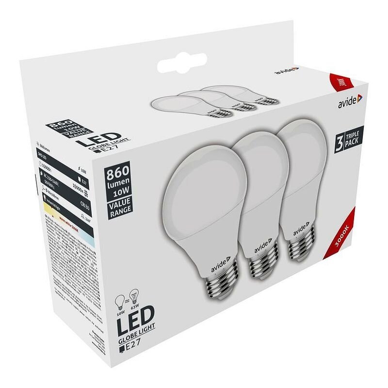 Avide LED-lamput 10W A60 E27 3000K, 3 kpl. hinta ja tiedot | Lamput | hobbyhall.fi