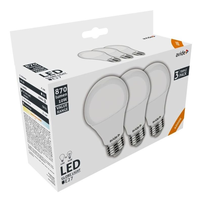 Avide LED-lamput 10W A60 E27 4000K, 3 kpl. hinta ja tiedot | Lamput | hobbyhall.fi