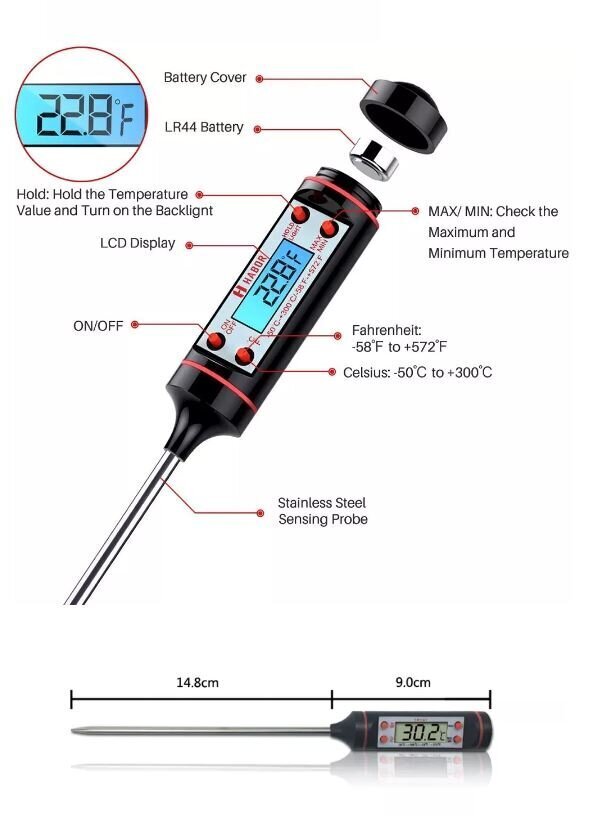 Digitaalinen ruokalämpömittari, musta hinta ja tiedot | Grillitarvikkeet ja -välineet | hobbyhall.fi