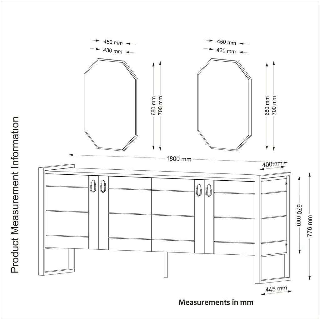 Lipasto ja 2 peiliä -setti Kalune Design Costa Aynali Console, ruskea hinta ja tiedot | Lipastot | hobbyhall.fi