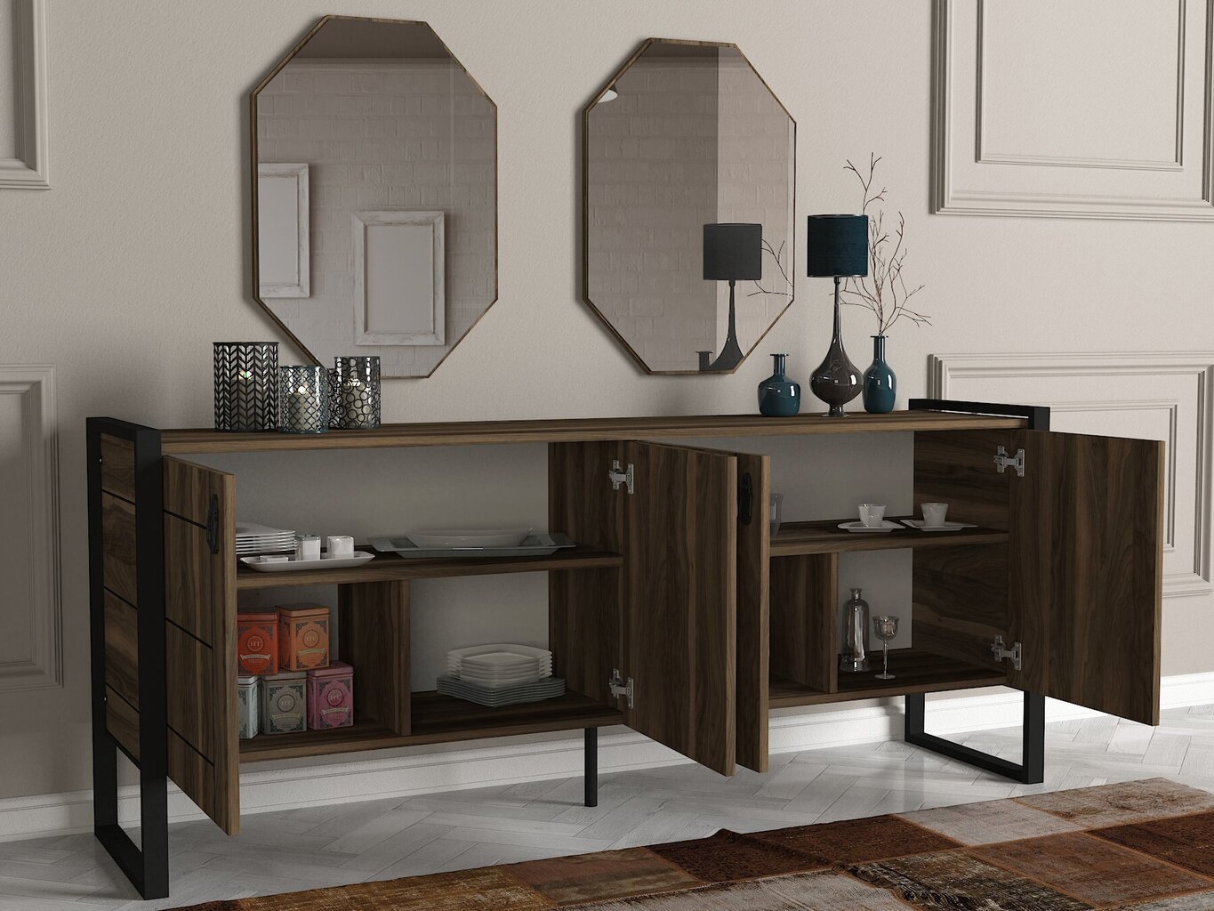 Lipasto ja 2 peiliä -setti Kalune Design Costa Aynali Console, ruskea hinta ja tiedot | Lipastot | hobbyhall.fi