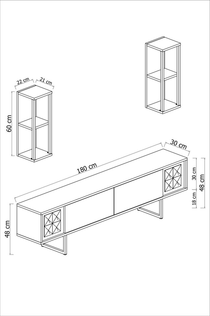 TV-yksikkö, Asir, TV-teline 180 x 30 x 48cm, seinähylly 22 x 21 x 60 cm, musta hinta ja tiedot | TV-tasot | hobbyhall.fi