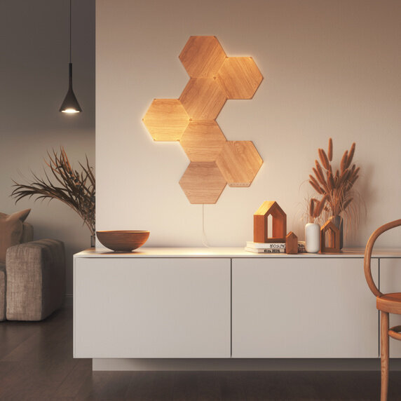 Nanoleaf Elements Wood Hexagons Starter Kit (7 panels) hinta ja tiedot | Seinävalaisimet | hobbyhall.fi