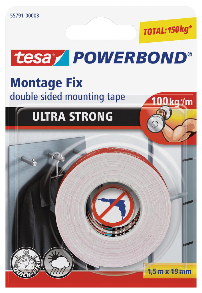 Kaksipuolinen teippi Tesa Ultra Strong 1,5mx19mm hinta ja tiedot | Käsityökalut | hobbyhall.fi