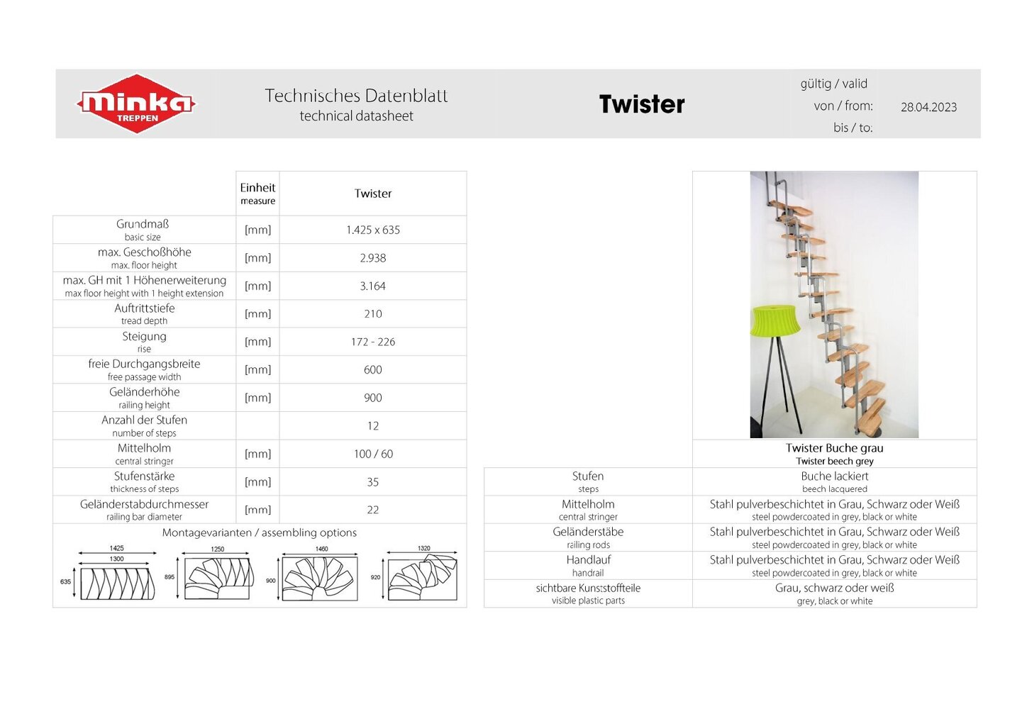 Modulaarinen portaikko TWISTER Minka, Musta / Pyökki. Korkeus 294 cm. hinta ja tiedot | Portaat | hobbyhall.fi