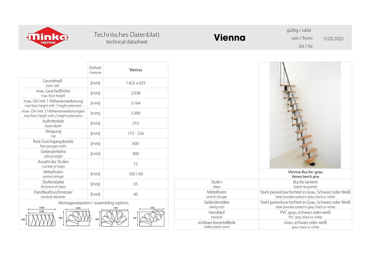 Modulaarinen portaikko VIENNA Minka, Harmaa / Pyökki. Korkeus 294 cm. hinta ja tiedot | Portaat | hobbyhall.fi