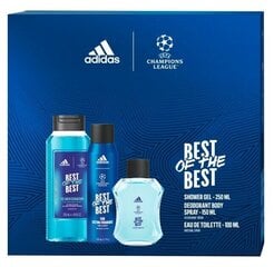 Lahjasetti miehille Adidas Uefa Best Of The Best: Eau de Toilette 100 ml + suihkugeeli 250 ml + spray deodorantti 150 ml hinta ja tiedot | Deodorantit | hobbyhall.fi