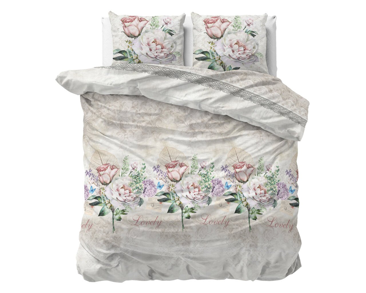 Vuodevaatteet setti Lovely Flower 200x220cm, kerma, puuvilla sekoitus hinta ja tiedot | Pussilakanat ja tyynyliinat | hobbyhall.fi