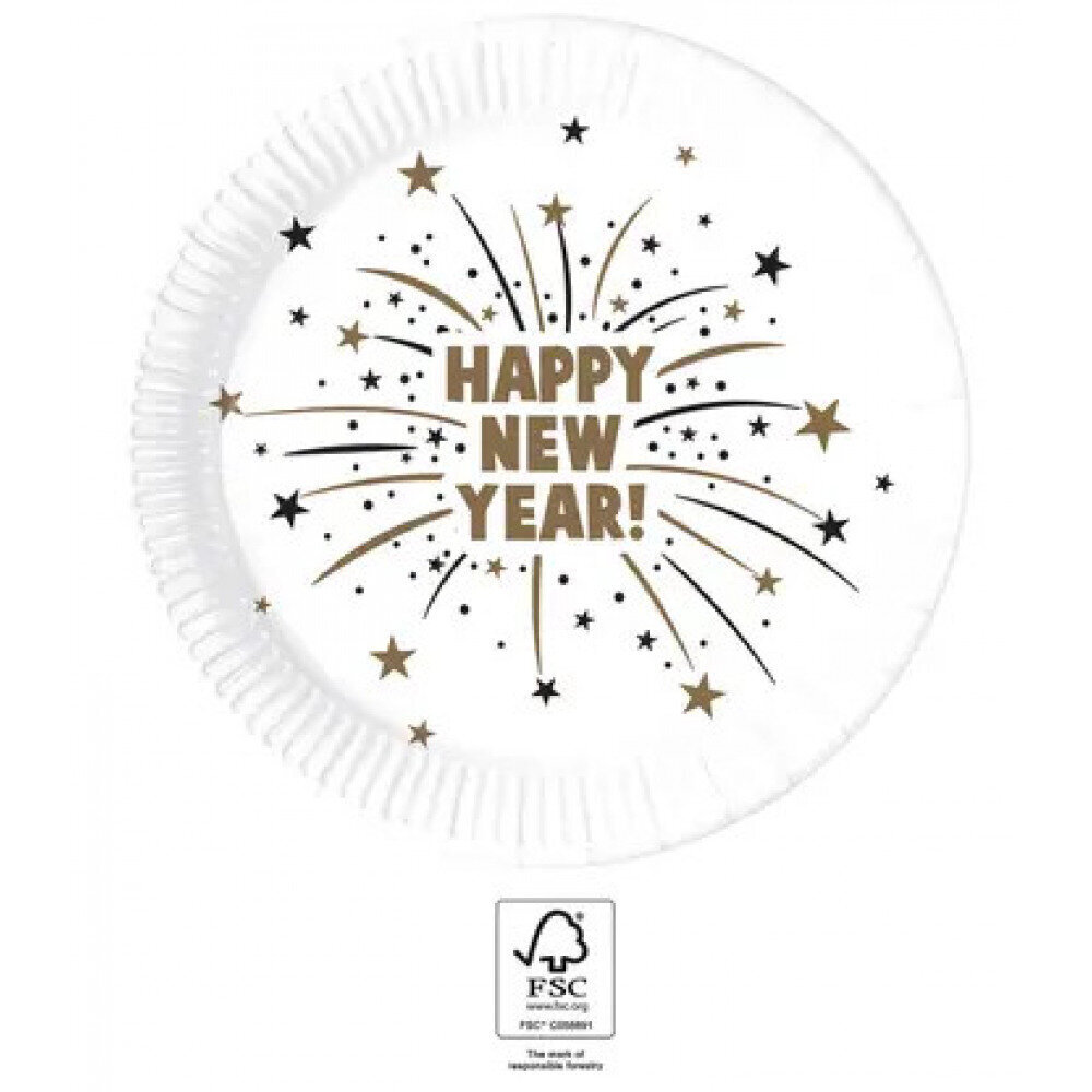 Kertakäyttöiset paperilautaset, Happy New Year, 23 cm, 8 kpl hinta ja tiedot | Tarjoiluastiat ja aterimet juhliin | hobbyhall.fi