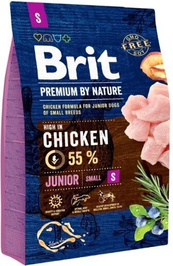 Brit Premium By Nature Junior S pienikokoisille koiranpennuille, kana, 3 kg. hinta ja tiedot | Koiran kuivaruoka | hobbyhall.fi