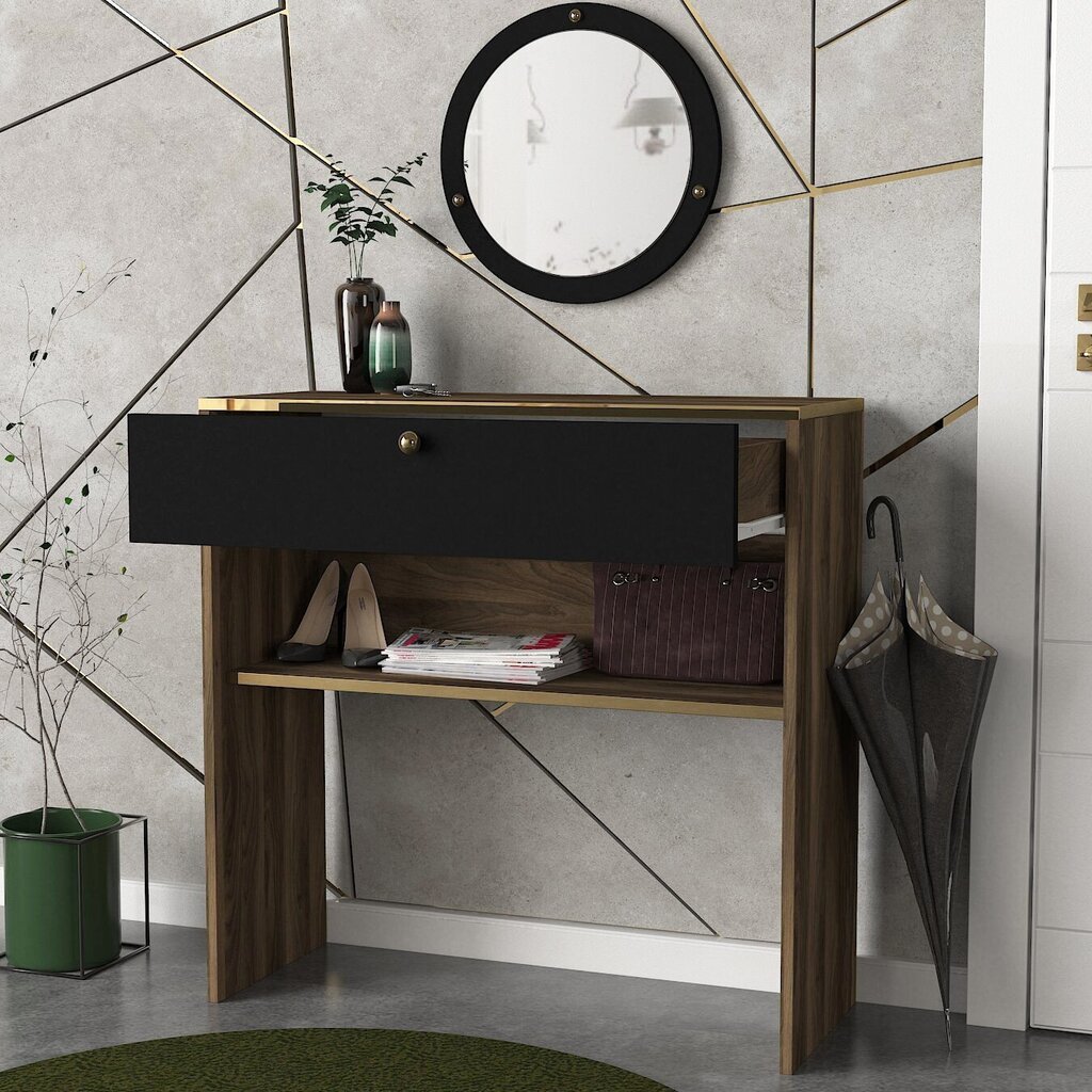 Sivupöytä ja peili Kalune Design Luis Aynali, ruskea/musta hinta ja tiedot | Sivupöydät | hobbyhall.fi
