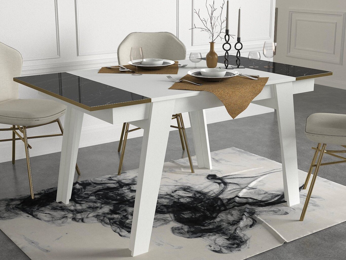 Ruokapöytä Kalune Design Ravenna, valkoinen/musta hinta ja tiedot | Ruokapöydät | hobbyhall.fi