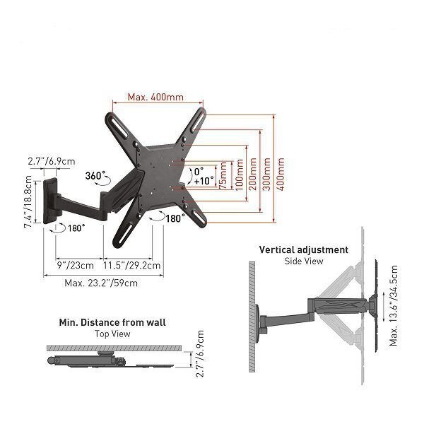 Nedis WM2732MBK 23-55” hinta ja tiedot | TV-seinätelineet | hobbyhall.fi