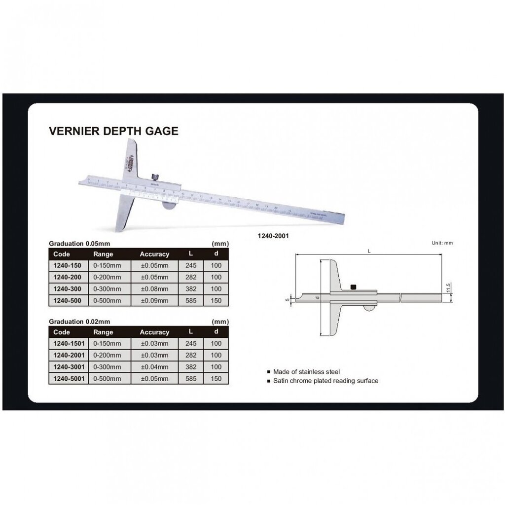 Syvyysmittari Koko 0-500mm - 0,05mm hinta ja tiedot | Käsityökalut | hobbyhall.fi