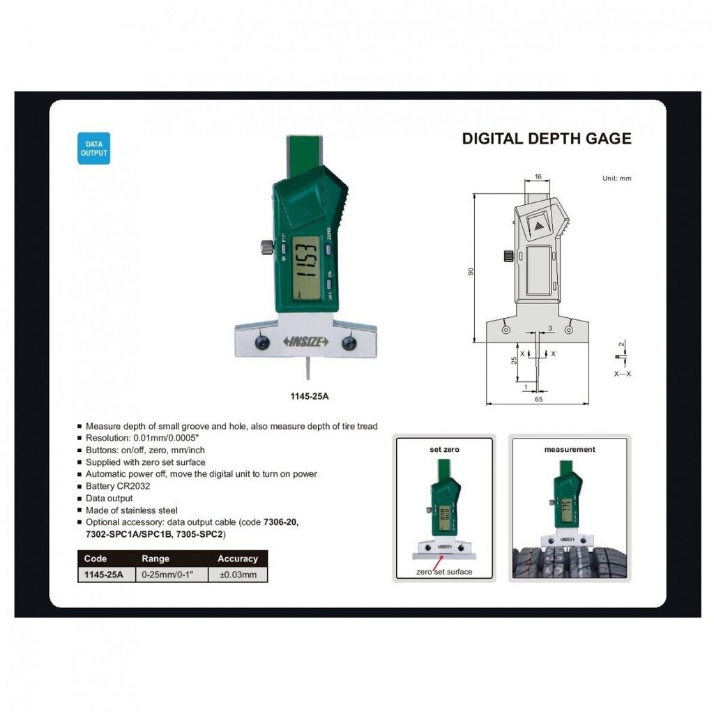 Digitaalinen syvyysmittari Koko (0-25 mm) hinta ja tiedot | Käsityökalut | hobbyhall.fi