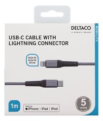 Deltaco IPLH-314M, USB C, valokaapeli, 1m hinta ja tiedot | Puhelinkaapelit | hobbyhall.fi