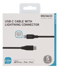 Deltaco IPLH-301M, USB C, Lightning, 0,25 m hinta ja tiedot | Puhelinkaapelit | hobbyhall.fi
