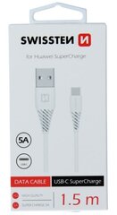 Swissten 5A Super Fast Charge - Huawei USB-C Data ja latauskaapeli 1,5 m valkoinen hinta ja tiedot | Puhelinkaapelit | hobbyhall.fi